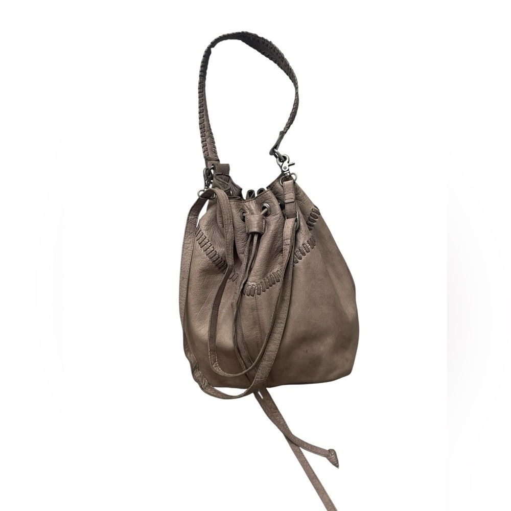 Day & Mood Velda Taupe Gray Distressed Leather Shoulder Hobo Boho Bucket Bag